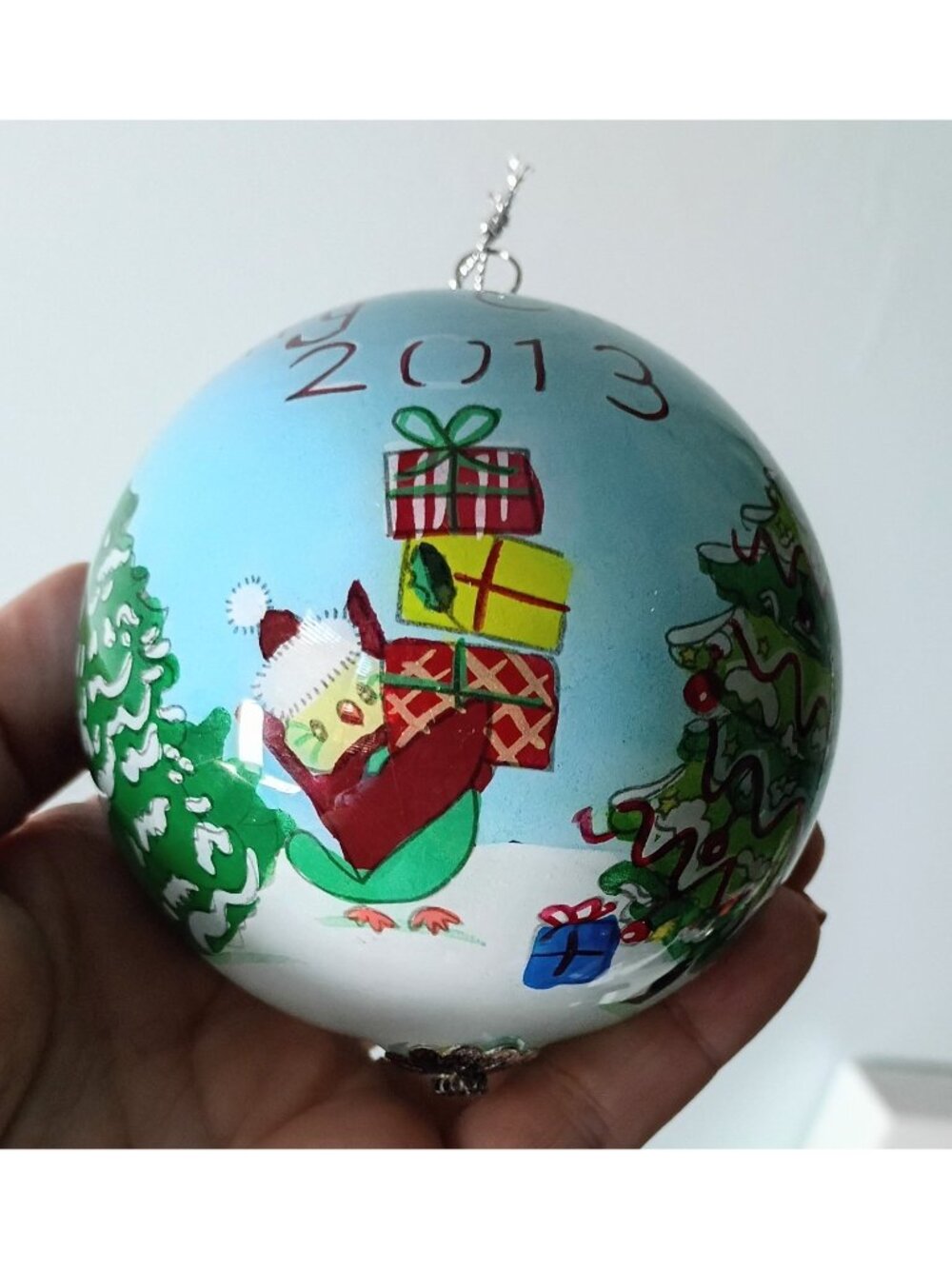 La Bien Pier 1 Imports 2013 Reverse Painted Owl Christmas Ornament Glass in Box